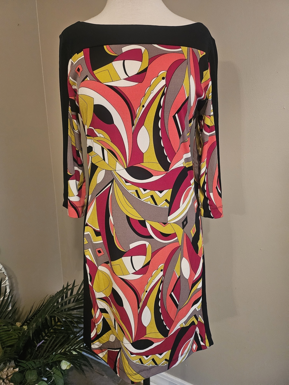 Banana Republic Pink Multi Abstract Boatneck Sheath Dress